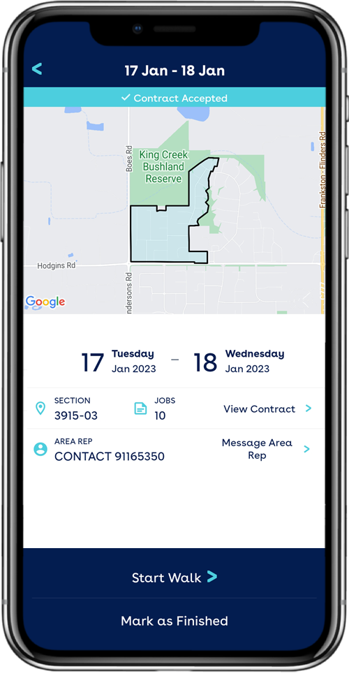 image of a mobile phone for how it  works 2 View contract details and start walking